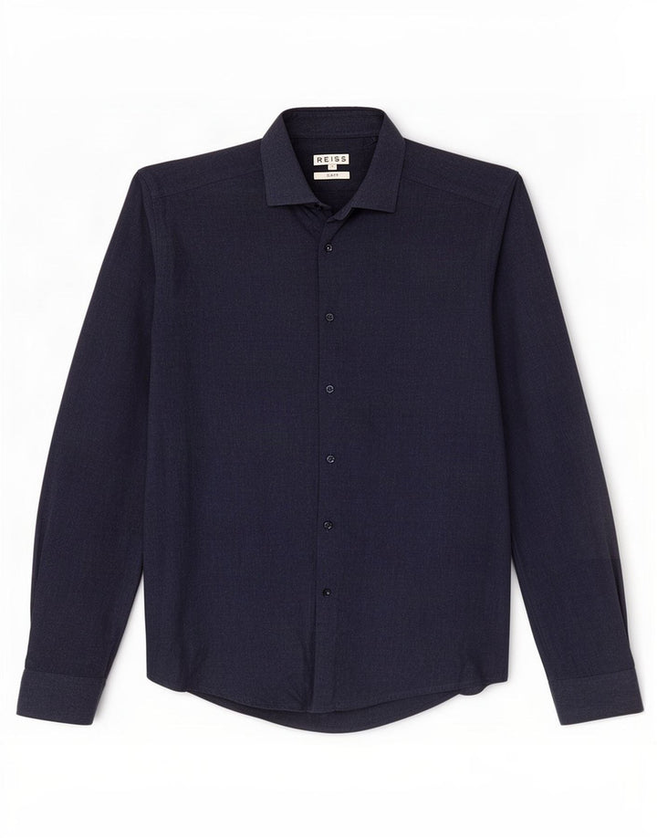 Camisa masculina Reiss Slim Fit pequena algodão azul marinho
