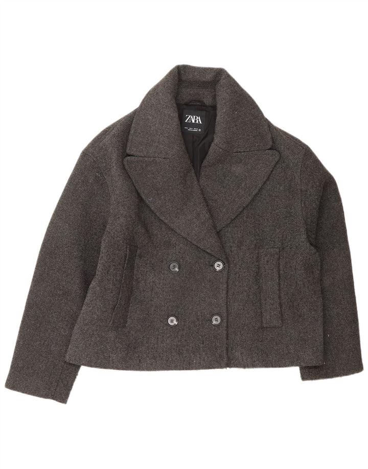 Jaqueta blazer feminina Zara com peito duplo grande, Reino Unido 10, pequena, cinza
