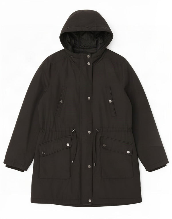 Casaco acolchoado com capuz feminino Marks & Spencer UK 18 XL poliéster preto