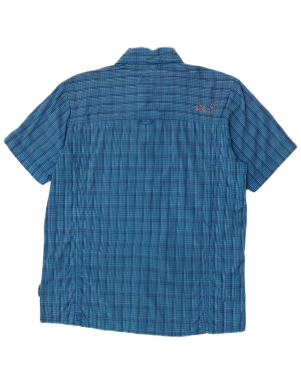Camisa masculina de manga curta Jack Wolfskin UK 40/42 grande azul xadrez poliamida