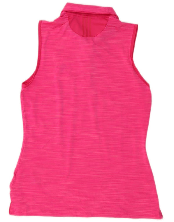 ADIDAS Womens Golf Camisa Polo Sem Mangas UK 10 Pequena Rosa Flecked