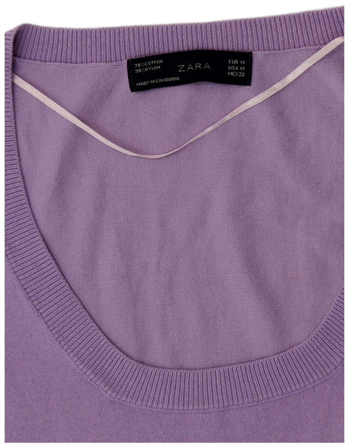 ZARA Womens Vest Tank Top UK 14 Médio Algodão Roxo