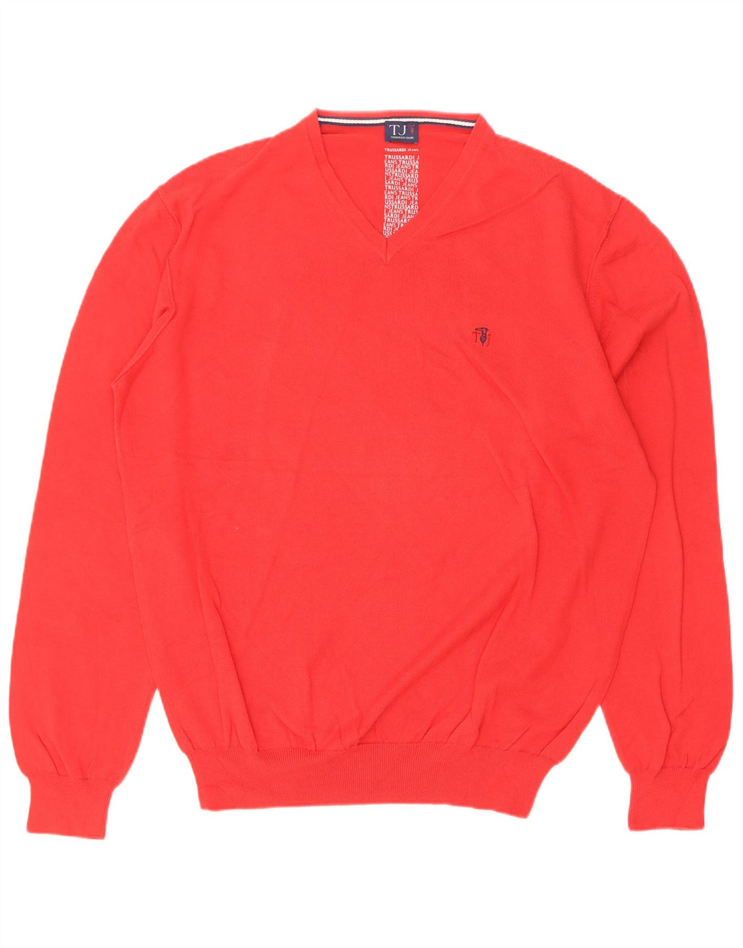 Suéter masculino Trussardi com decote em V grande algodão vermelho