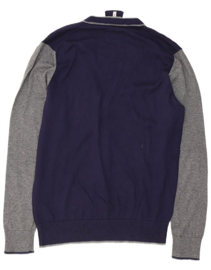 ARMANI JEANS Suéter cardigã masculino médio azul marinho algodão colorblock