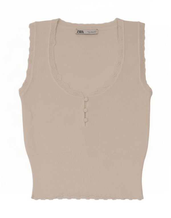 Colete feminino Zara UK 12 viscose branca média