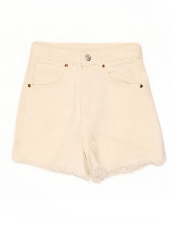 Zara Shorts jeans feminino de cintura alta EU 34 2XS W22 algodão branco