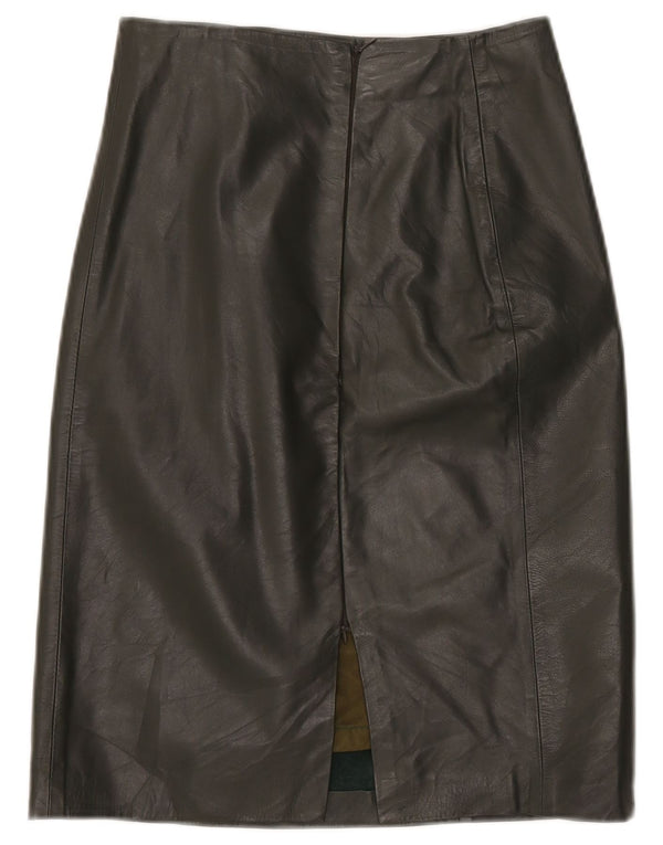 Saia feminina VINTAGE de couro de cintura alta IT 42 médio W26 couro cáqui