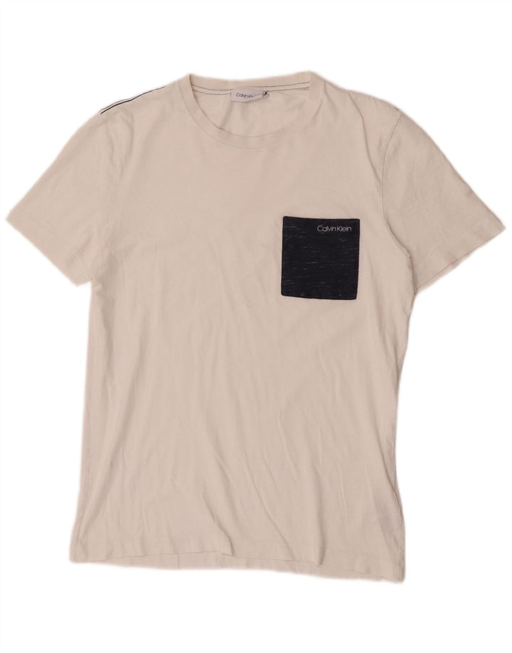 Calvin Klein Camiseta masculina top pequeno algodão branco