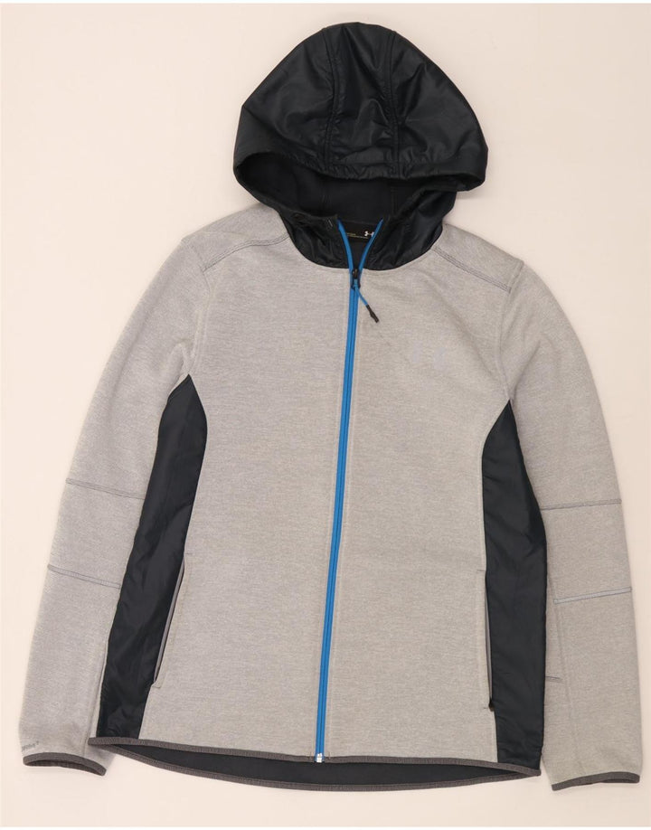 Suéter masculino com capuz e zíper Under Armour grande poliéster colorblock cinza