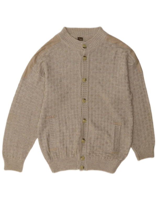 Suéter cardigã masculino vintage IT 52 linho geométrico bege grande