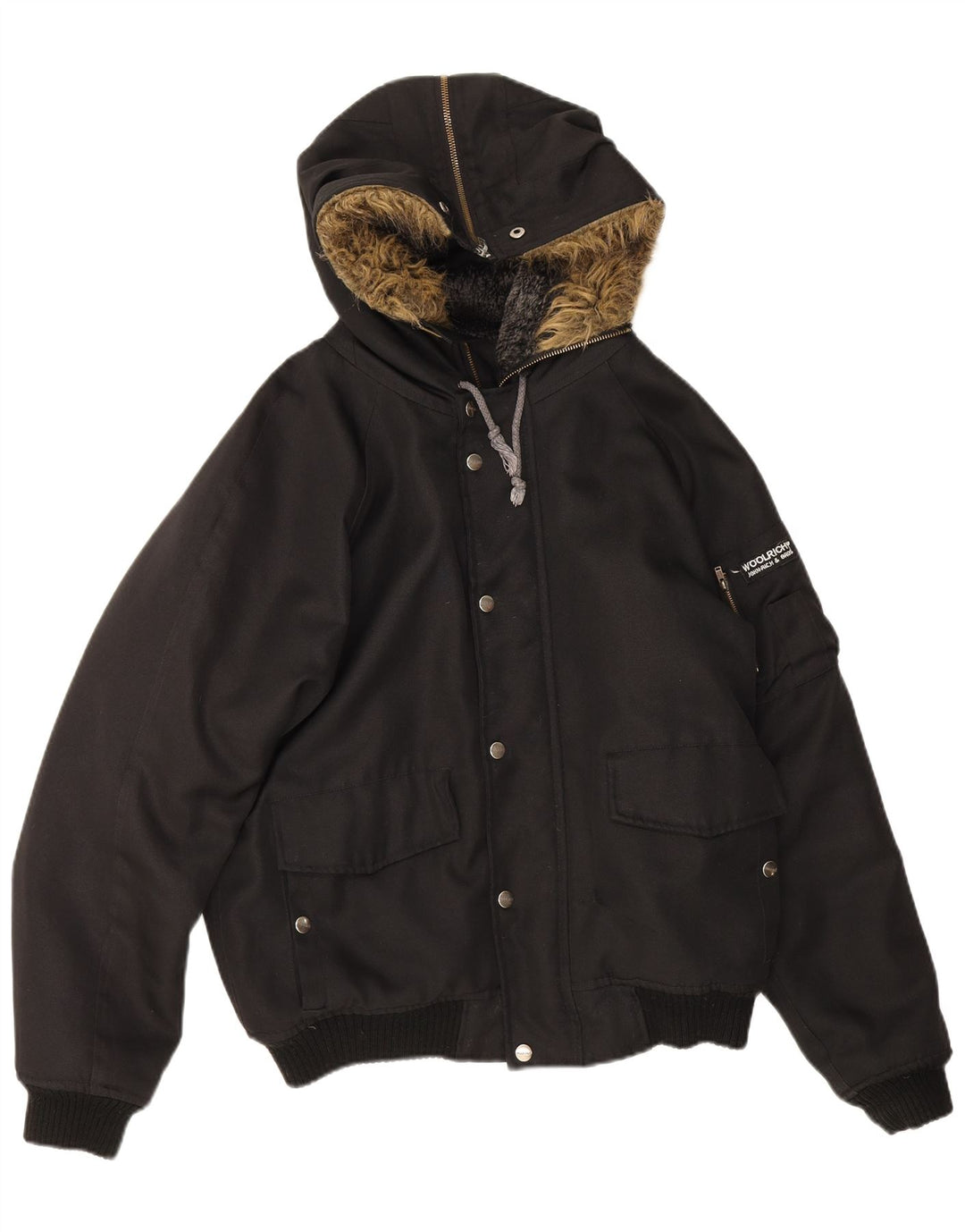 Jaqueta bomber masculina Woolrich com capuz IT 46 pequena preta de nylon