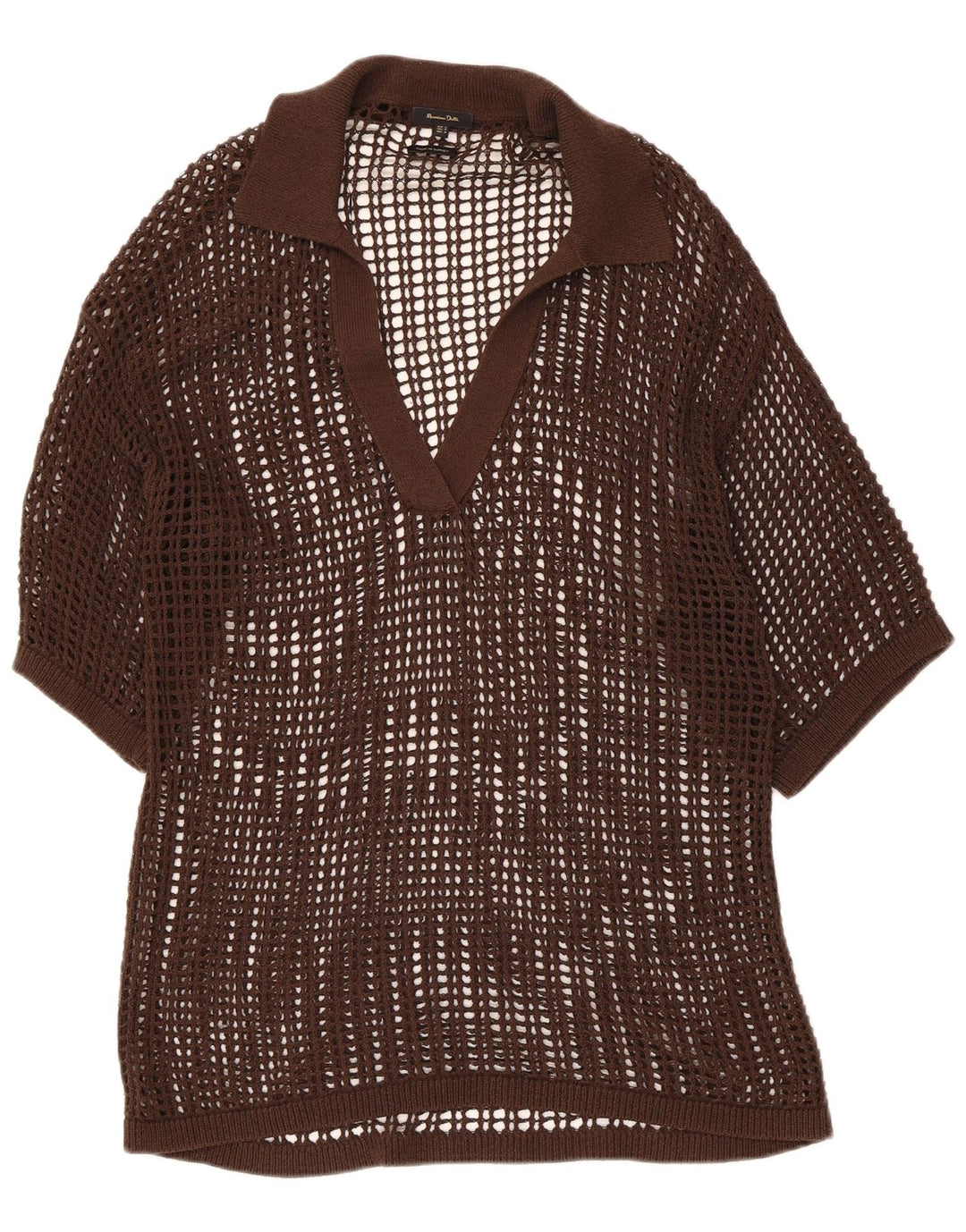 Blusa feminina de crochê transparente Massimo Dutti Reino Unido 14 marrom médio