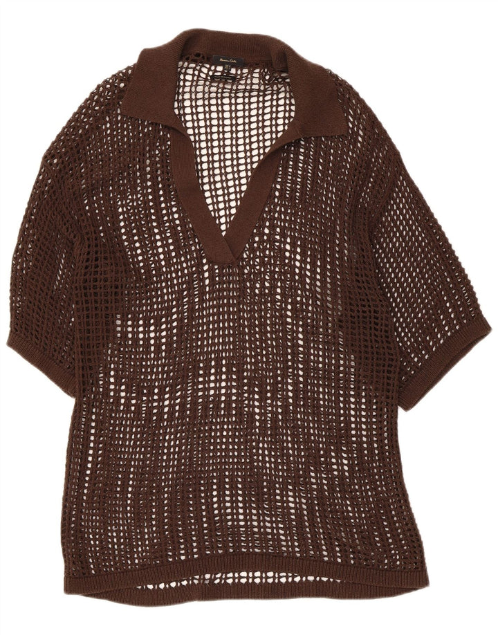 Blusa feminina de crochê transparente Massimo Dutti Reino Unido 14 marrom médio