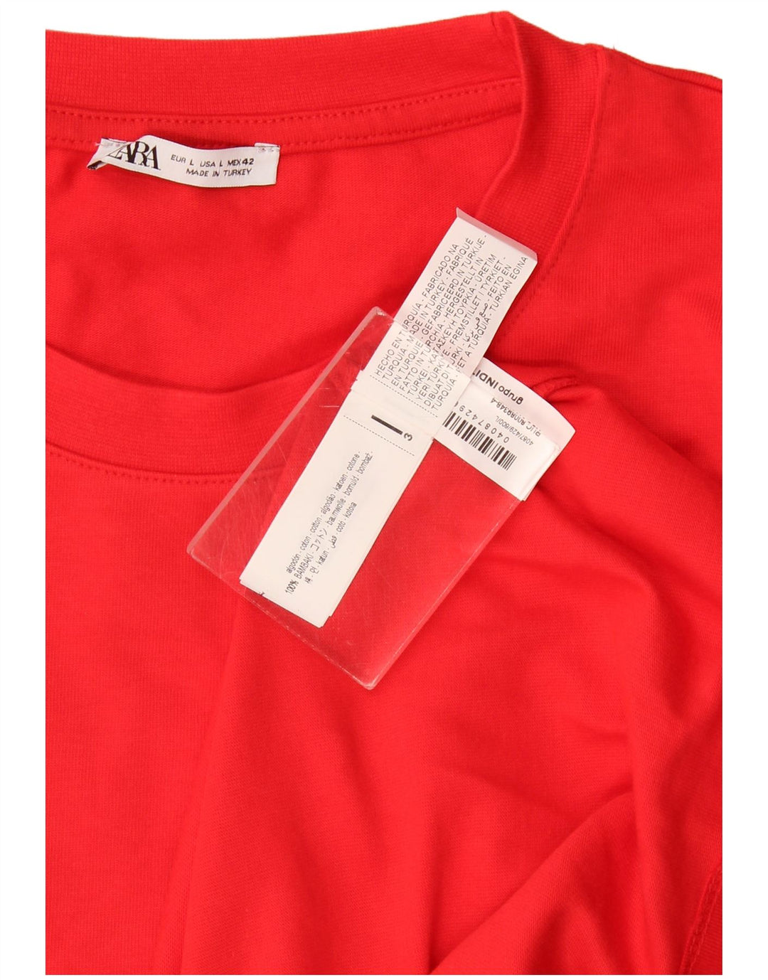 Camiseta masculina Zara Top grande de algodão vermelho