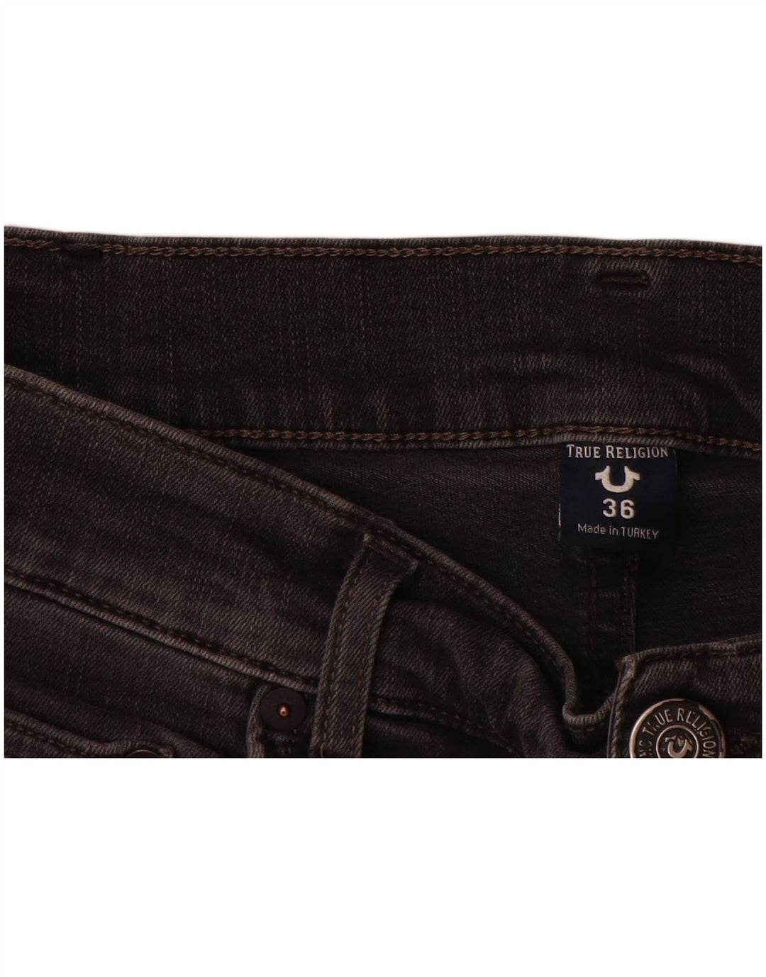 True Religion Jeans masculino desgastado slim W36 L34 algodão cinza