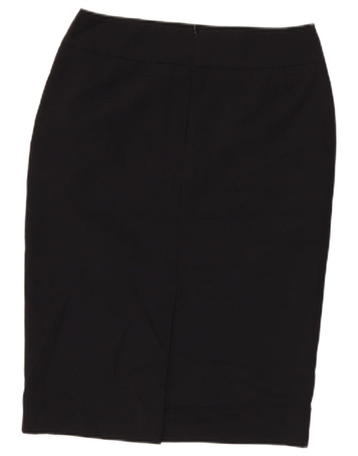 Saia lápis feminina Marks & Spencer Reino Unido 10 pequena W28 poliéster azul marinho