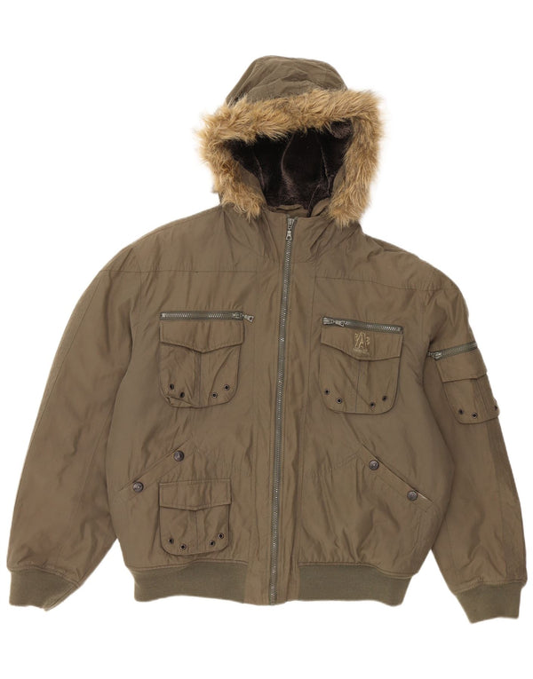 Jaqueta masculina acolchoada com capuz Wampum UK 42 XL algodão cáqui