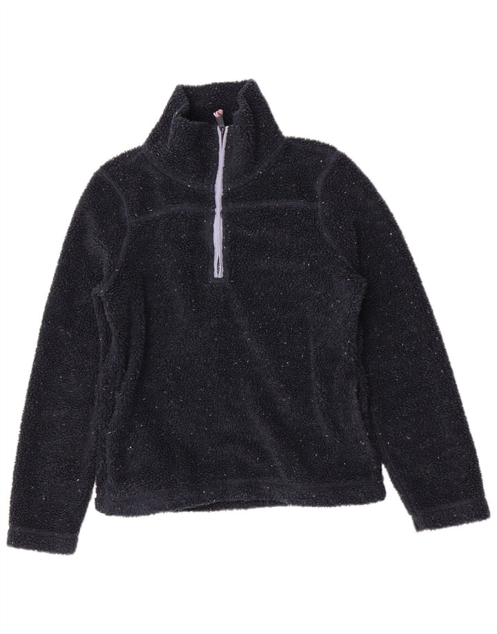 Jumper de lã com zíper e pescoço para mulheres gordas, poliéster azul marinho pequeno Reino Unido 8