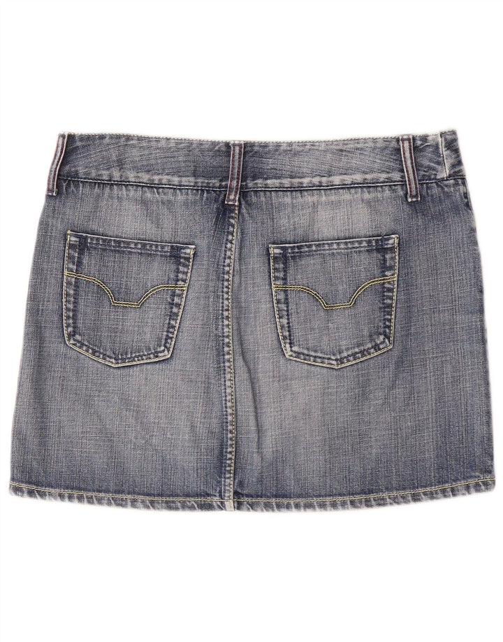 Mini saia jeans feminina Benetton IT 44 médio W32 algodão azul