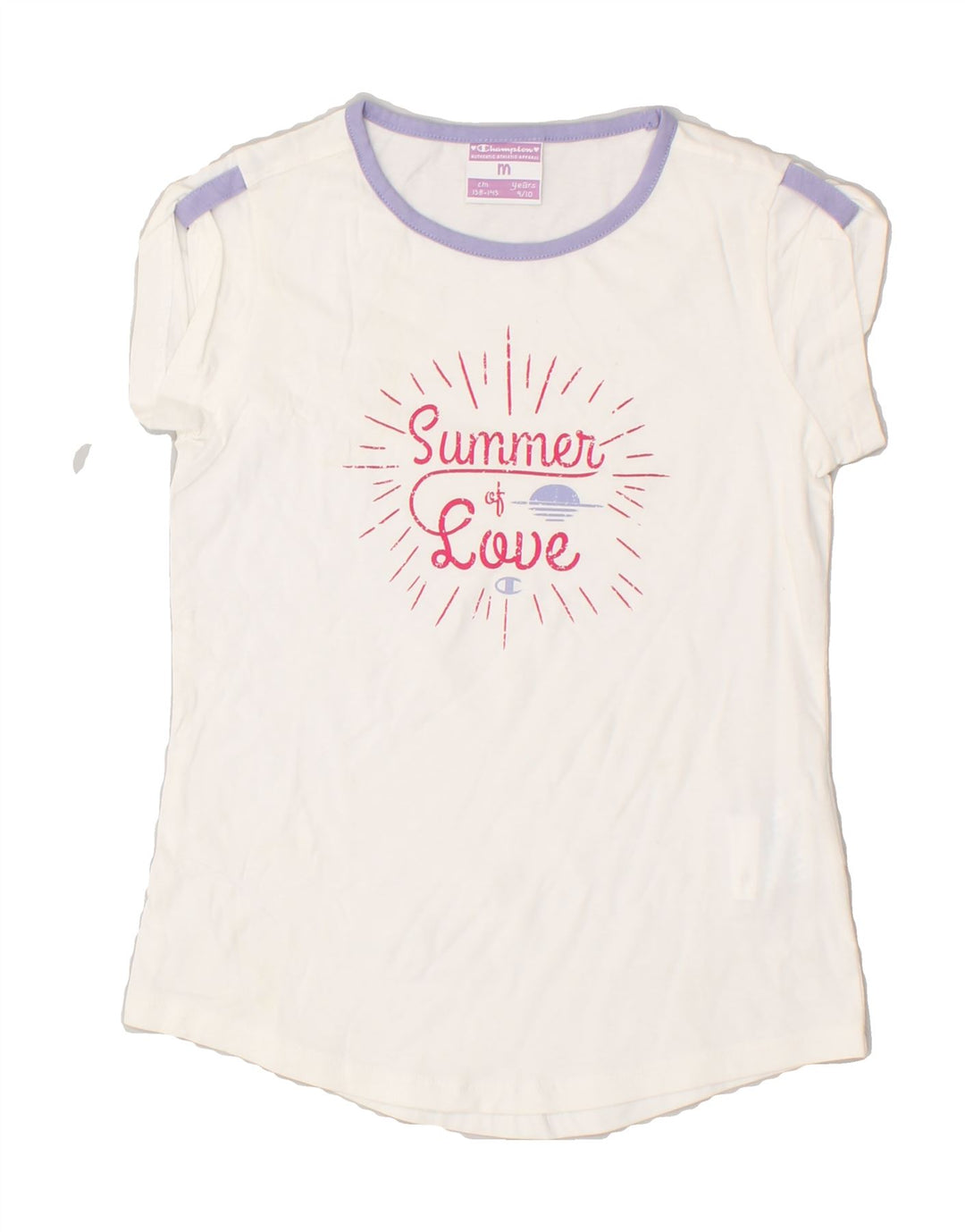CHAMPION Girls Graphic T-Shirt Top 9-10 Years Medium White Cotton | Vintage Champion | Thrift | Second-Hand Champion | Used Clothing | Messina Hembry 