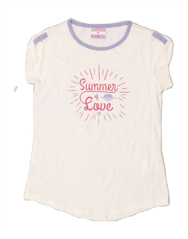 CHAMPION Girls Graphic T-Shirt Top 9-10 Years Medium White Cotton | Vintage Champion | Thrift | Second-Hand Champion | Used Clothing | Messina Hembry 