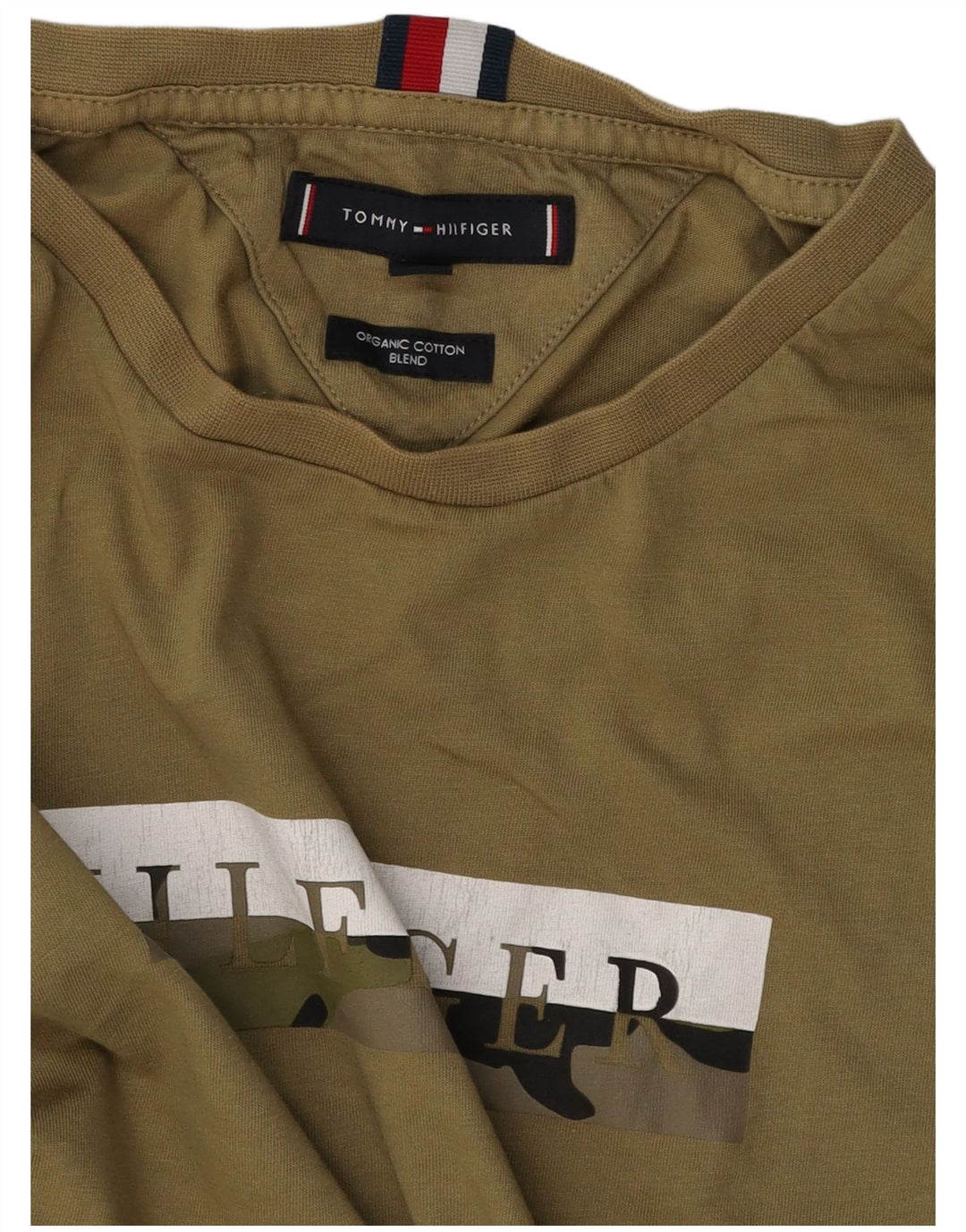 Camiseta masculina TOMMY HILFIGER com estampa gráfica de algodão cáqui médio