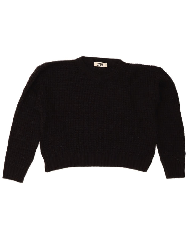 Suéter feminino Zara com gola redonda e gola redonda Reino Unido 14 médio preto