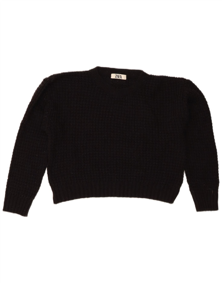 Suéter feminino Zara com gola redonda e gola redonda Reino Unido 14 médio preto