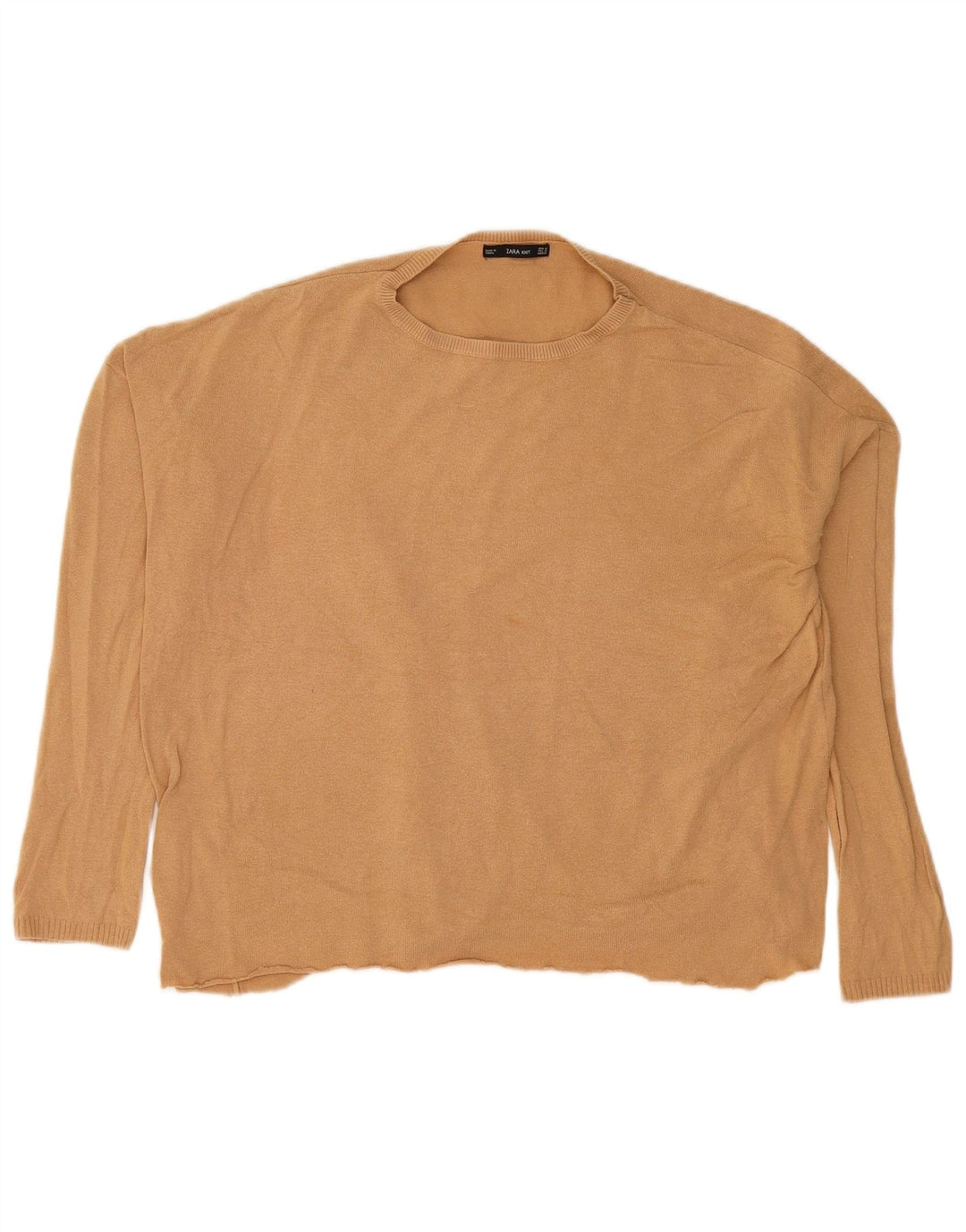 Zara Suéter feminino oversized com gola redonda Reino Unido 14 médio bege