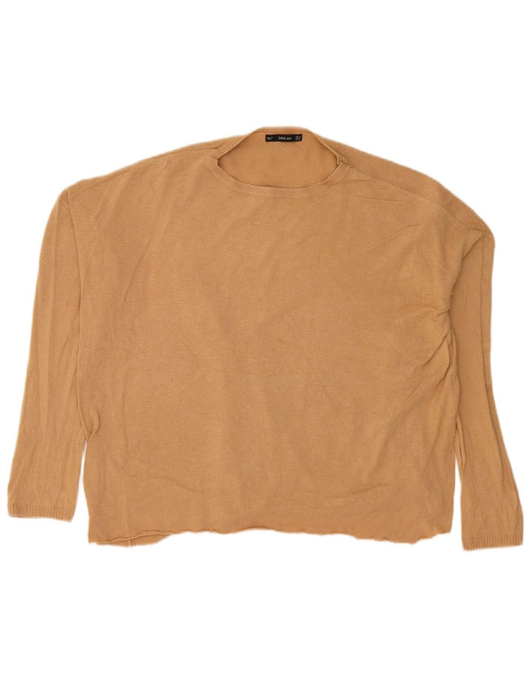 Zara Suéter feminino oversized com gola redonda Reino Unido 14 médio bege