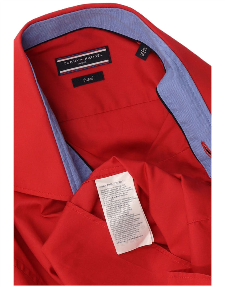 Tommy Hilfiger Camisa masculina sob medida tamanho 16 41 grande algodão vermelho