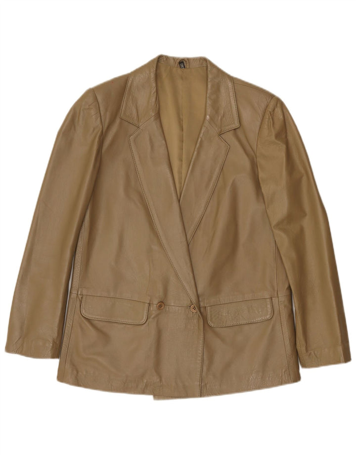 Jaqueta de couro superdimensionada feminina vintage IT 38 XS couro cáqui