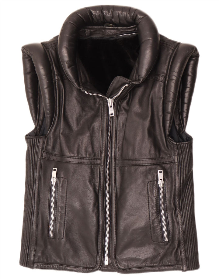 Colete de couro masculino vintage UK 38 couro preto médio