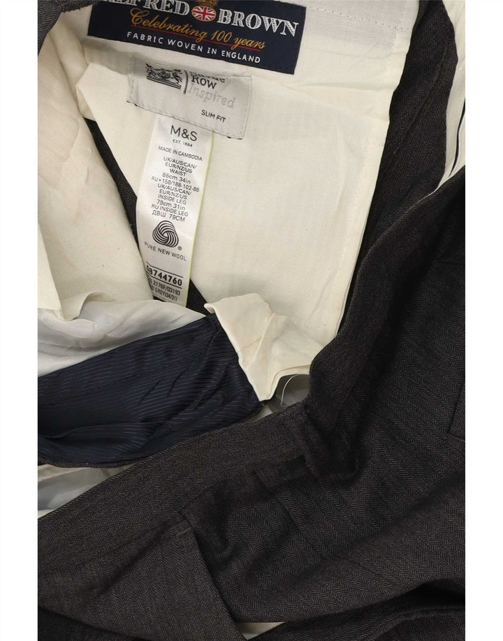 Calça masculina Marks & Spencer Slim Fit W34 L31 Lã Cinza