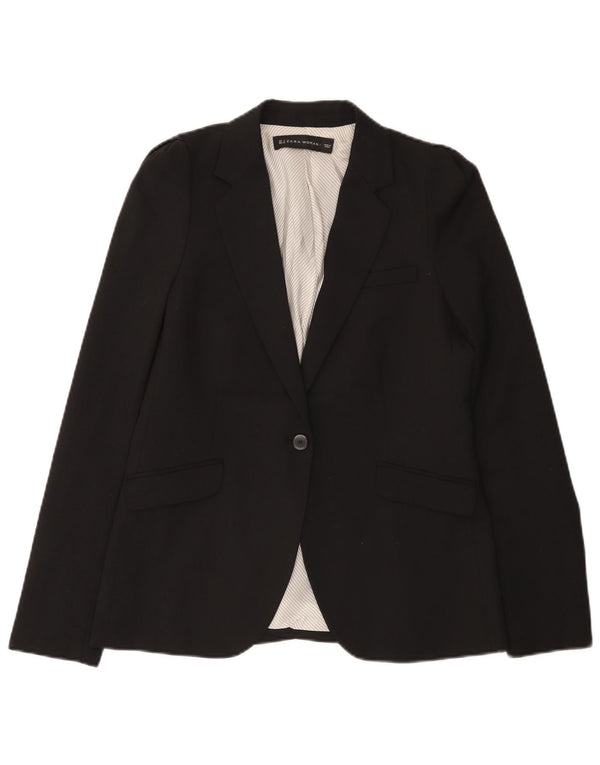 Jaqueta blazer feminina Zara com 1 botão Reino Unido 10 pequeno poliéster preto