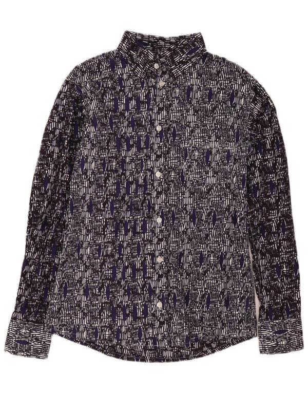 Camisa Masculina Vintage Pequena Azul Marinho Geométrica