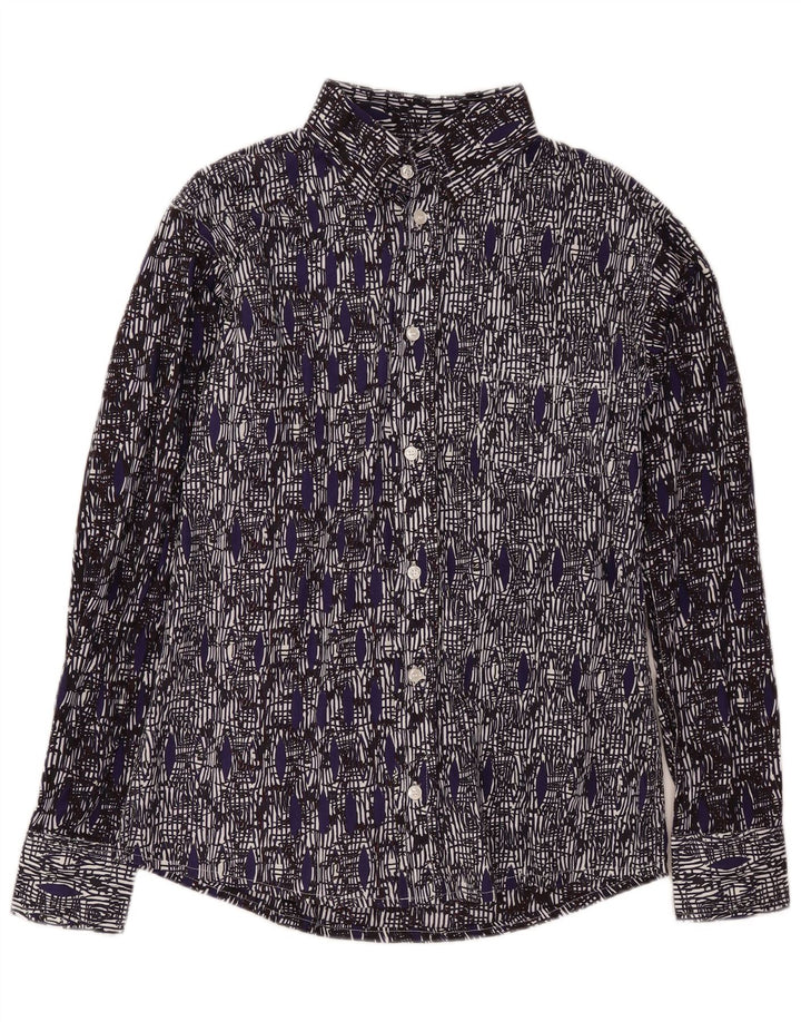 Camisa Masculina Vintage Pequena Azul Marinho Geométrica