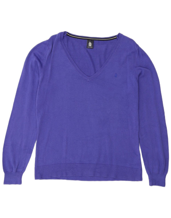 Suéter feminino Marina Yachting com decote em V UK 20 2XL algodão roxo