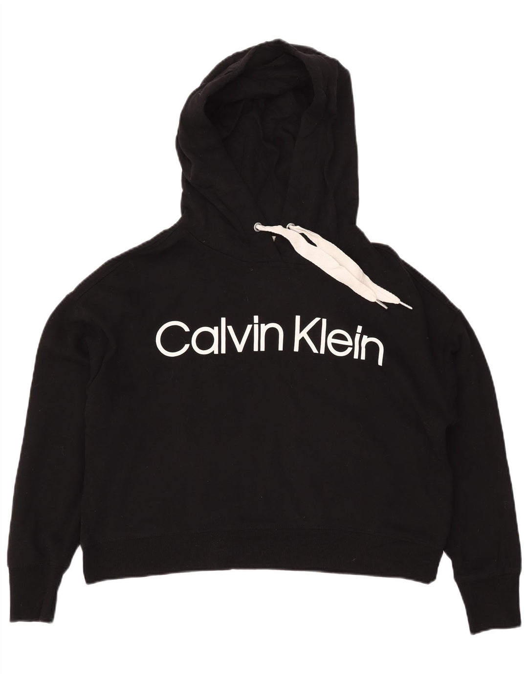 CALVIN KLEIN Suéter feminino com capuz e corte oversized UK 14 Médio Preto