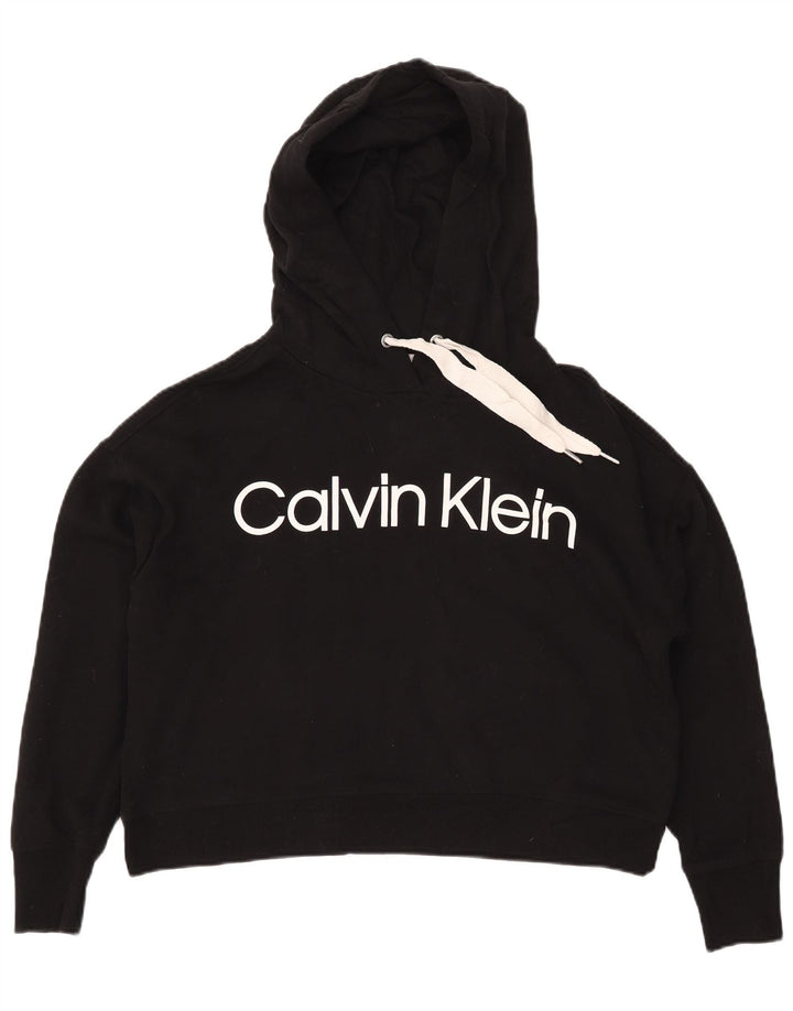 CALVIN KLEIN Suéter feminino com capuz e corte oversized UK 14 Médio Preto