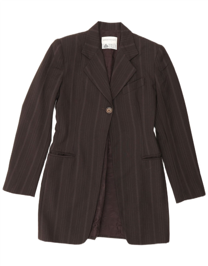 Jaqueta Blazer Feminina Sportstaff Longline 1 Botão Reino Unido 10 Pequena Listrada Marrom