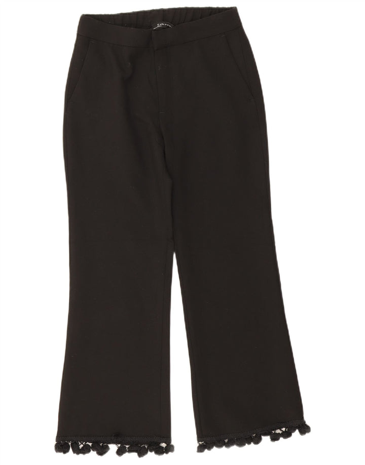 Calça feminina Zara Bootcut cortada XS W24 L24 poliéster preto
