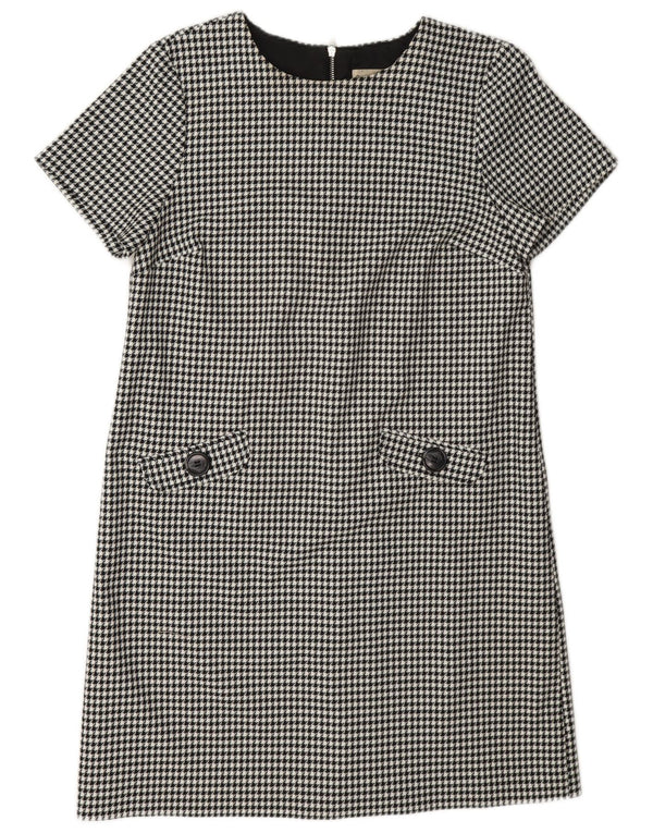 Fase Oito Vestido Shift Feminino Reino Unido 12 Poliéster Houndstooth Preto Médio