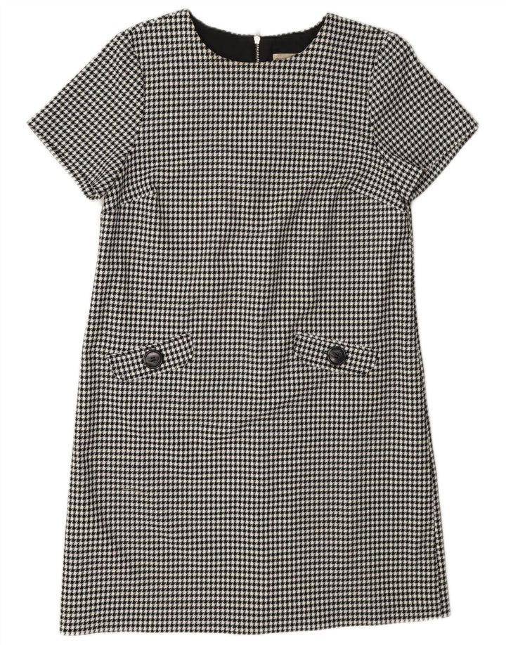 Fase Oito Vestido Shift Feminino Reino Unido 12 Poliéster Houndstooth Preto Médio