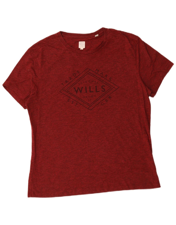 Camiseta gráfica masculina Jack Wills Top XL algodão manchado Borgonha
