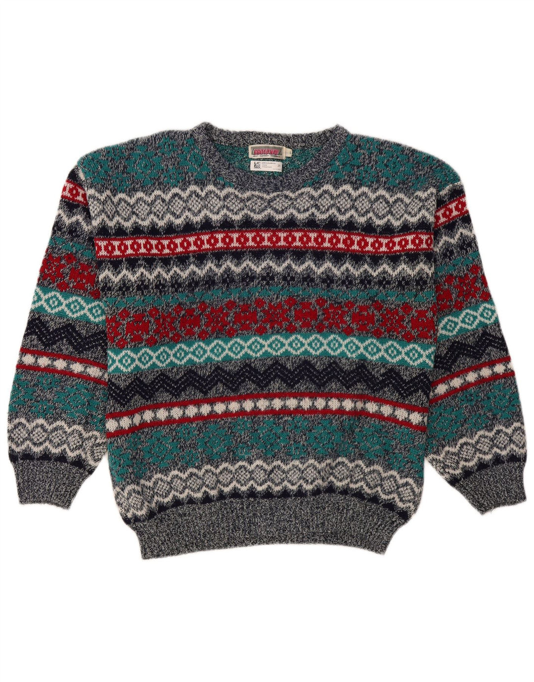 Suéter masculino BROADWAY com gola canoa grande multicolorido Fair Isle