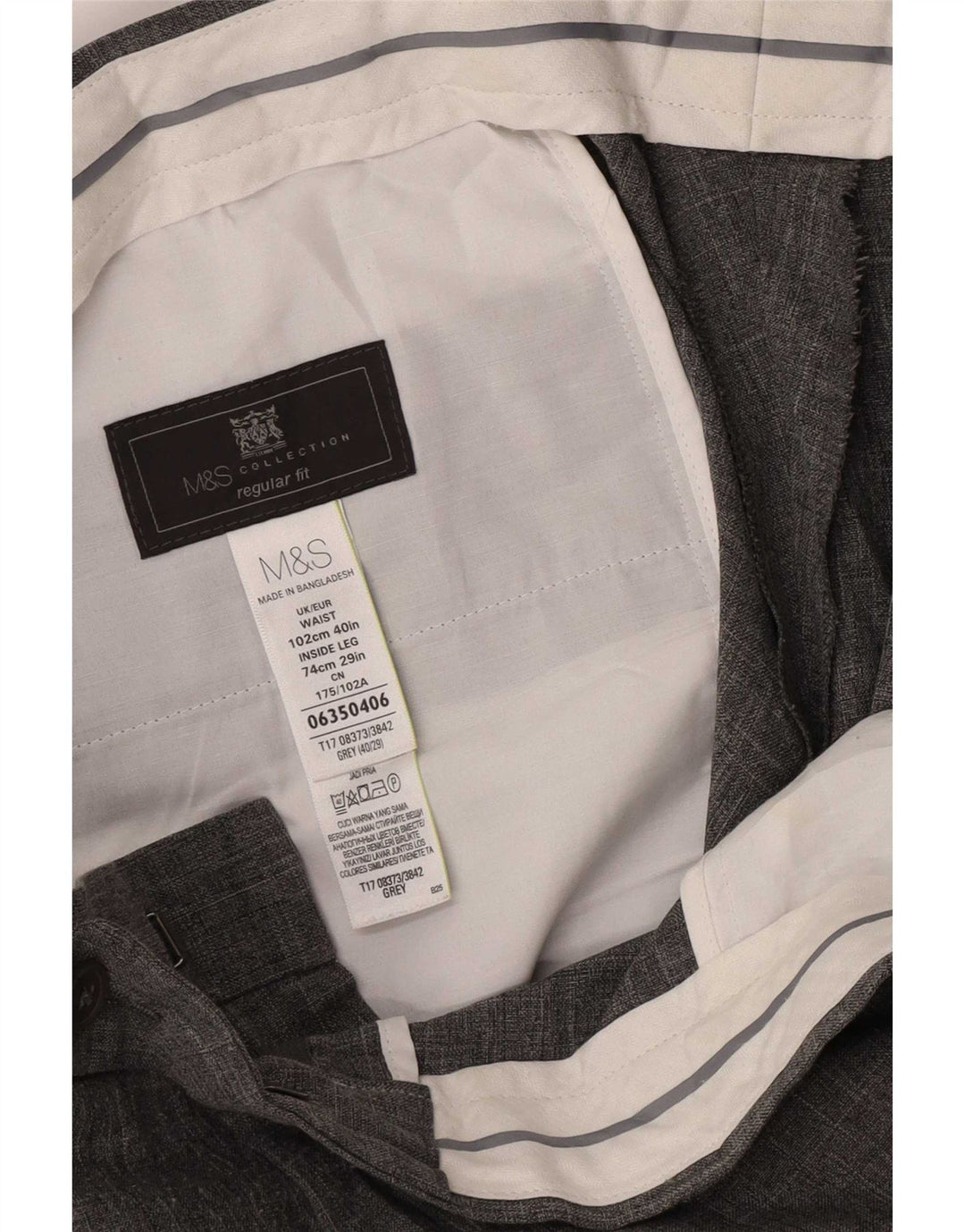 Calça masculina de ajuste regular Marks & Spencer W40 L29 poliéster cinza