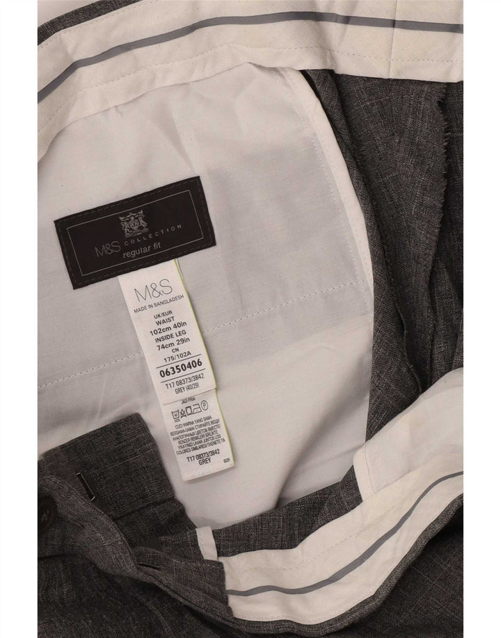 Calça masculina de ajuste regular Marks & Spencer W40 L29 poliéster cinza