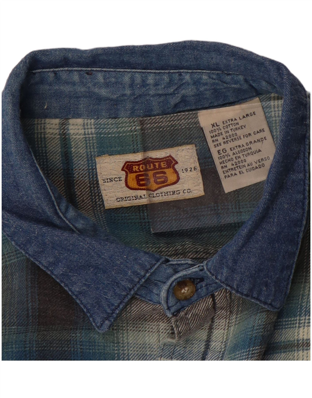 Camisa masculina de flanela Route 66 XL azul xadrez algodão