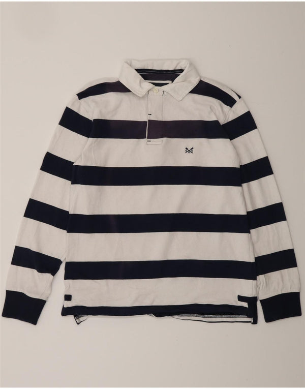 CREW CLOTHING Mens Long Sleeve Rugby Polo Shirt Small White Striped Cotton